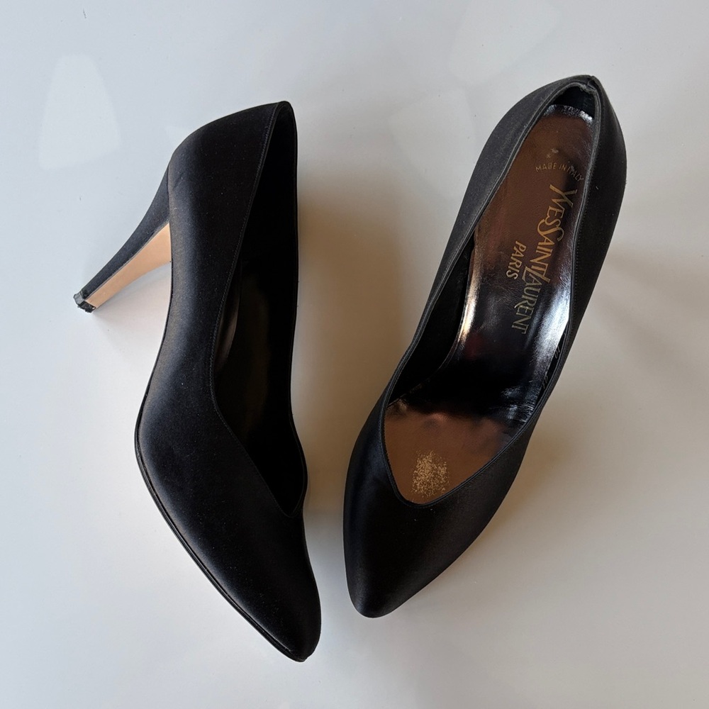 Yves Saint Laurent Classic Black Satin Heels
